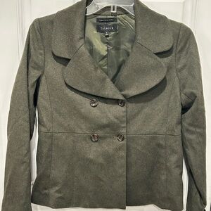 NWOT TALBOTS Double Breasted Jacket Wool Blend Peter Pan Collar Moss Green Sz 2